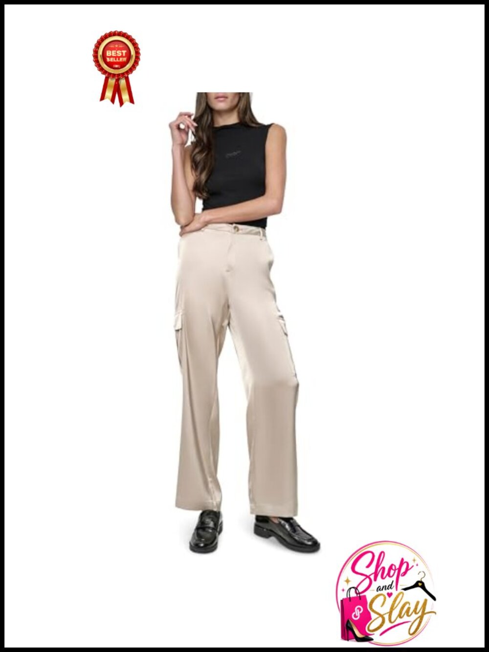 High Rise Heavy Satin Straight Leg Cargo Pants